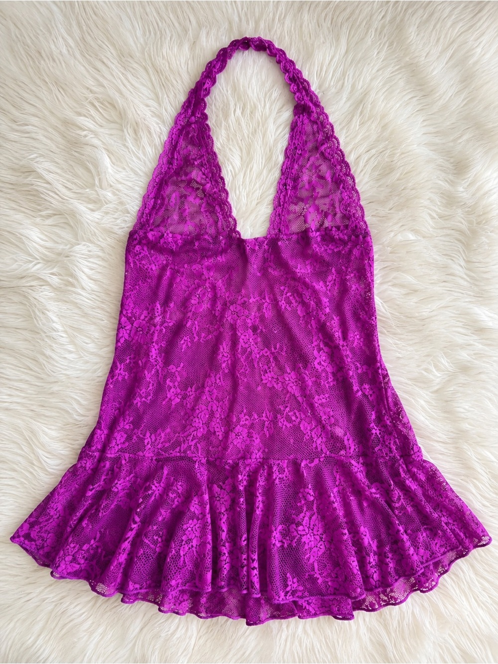 Victoria’s Secret Y2K Purple Lace Mesh Halter Babydoll Nighty XL